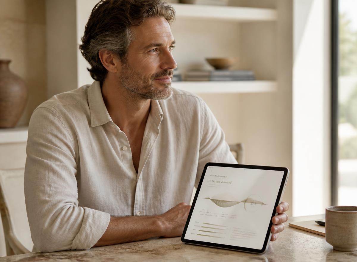 A person reviewing their health results at home